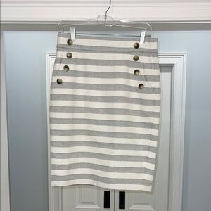 Ann Taylor Striped Gray and White Buttoned Skirt